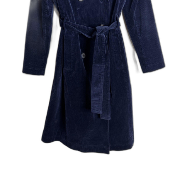 Boden markham Trench Coat Navy Corduroy Double Breasted Belted Long Jacket SZ 6 - Picture 5 of 14